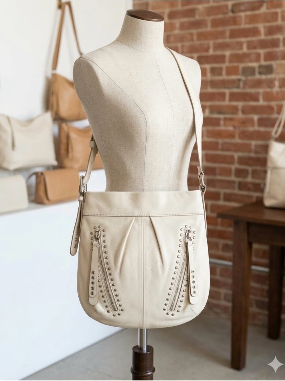 b. makowsky Cream Bag with Stud Details